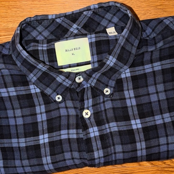 Billy Reid Indigo Blue Black Plaid Long Sleeve Tuscumbia Shirt 100% Cotton XL - Picture 5 of 8